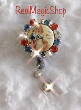 Summer Themed 4th Of July V2 ID Badge Holder Retractable Reel 36" Slide On