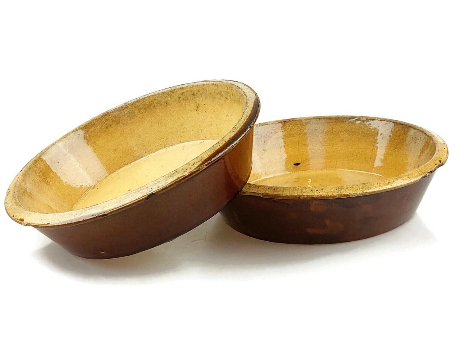 Antique Belgian Yellowware Pie Plates, Set of 2 Rustic Flan Tart Dishes
