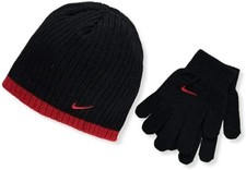 Nike Boys Black Red Hat with Gloves One Size Youth NEW