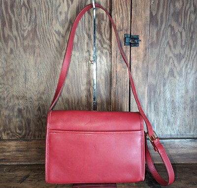 バッグ OLD COACH Leather 90s Handbag Red Vtg 1997 COACH Red Leather METROPOLIS FLAP Shoulder Bag Or
