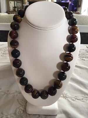 Huge 20mm Round Tiger Eye Multi-color Gemstone Bead Necklace 20 in, U S Seller