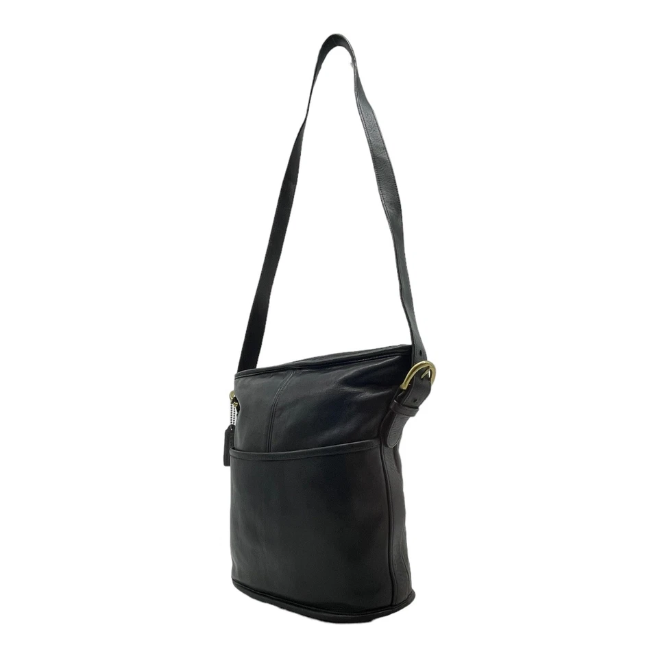 Bolso de hombro vintage COACH BLEECKER 4153 cuero liso cubo bolso de mano NEGRO Foto 4 de 4