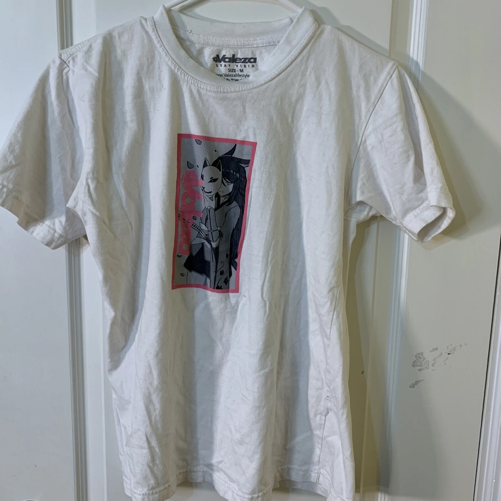 Valeza Stay Vibin Anime Streetwear Short Sleeve Graphic T-Shirt Size M