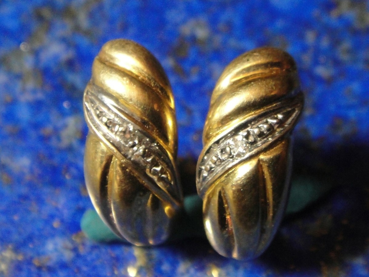 Boucles D'oreilles Anciennes En Or Jaune Et Blanc 18 Carats - Poinçon Tête D'aigle - Occasion Bon état