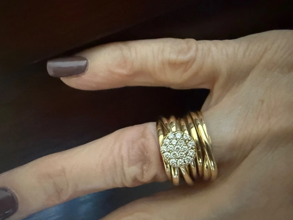 EFFY 14k желтое золото широкий Pave бриллиант сложены группы заявление кольцо размер 6 - Изображение 2 из 4