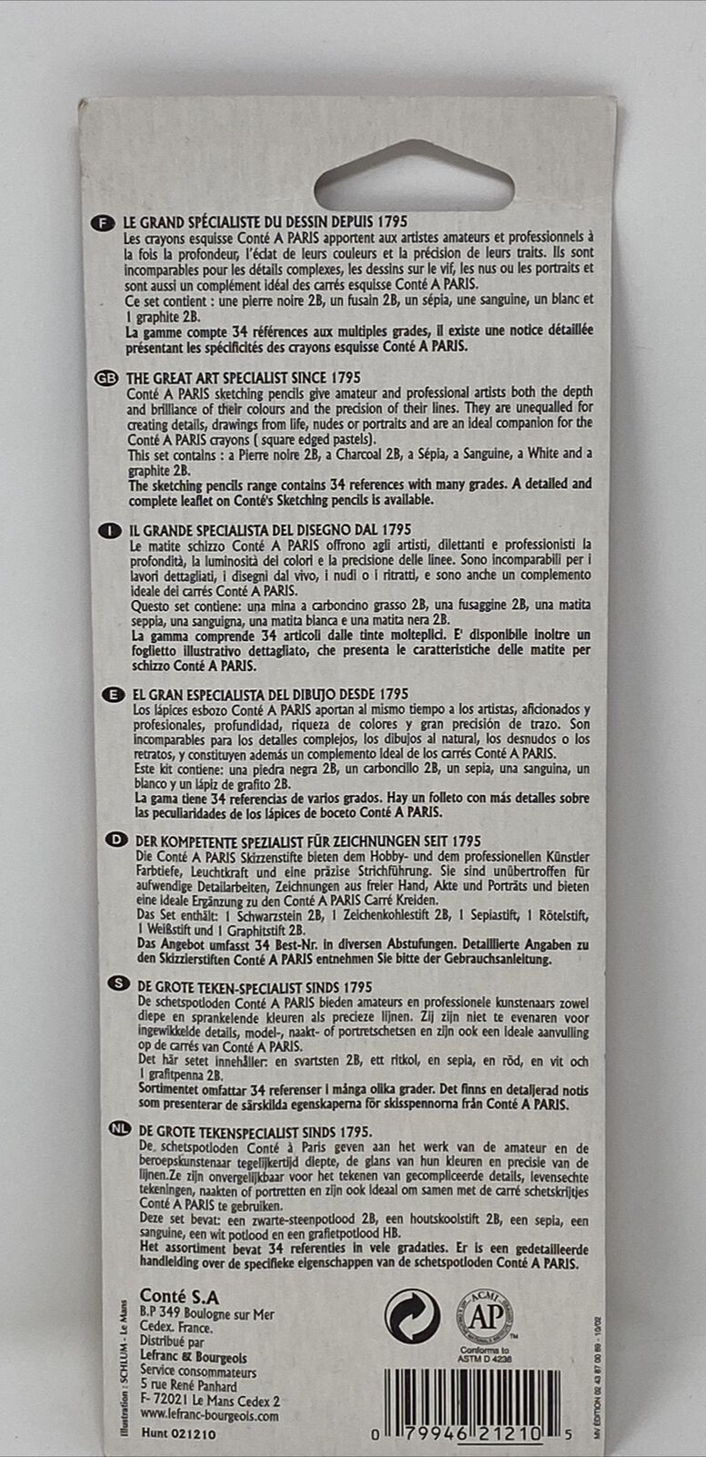 Vintage Conte A Paris 6 Piece - Crayons Esquisse Sketching Pencils SEALED UNUSED