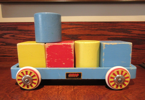 Vintage Brio - Sweden Made Wooden Block Stack Train Pull Toy *CLEAN*
