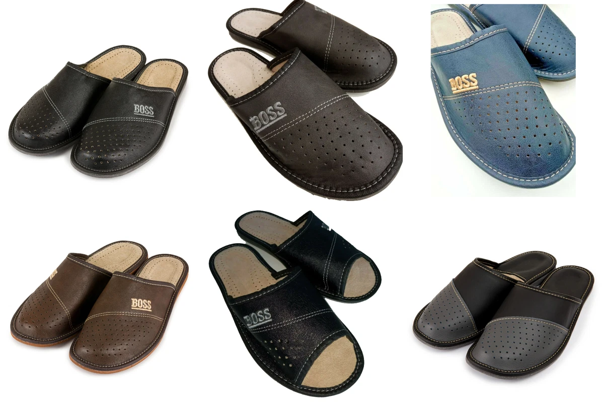 Mens leather mule slippers sale