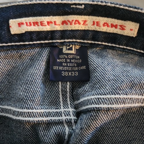 Vtg Y2K Pure Playaz Blue Jeans 38x33 Baggy Hip Hop Skater Wide Leg - Picture 8 of 8