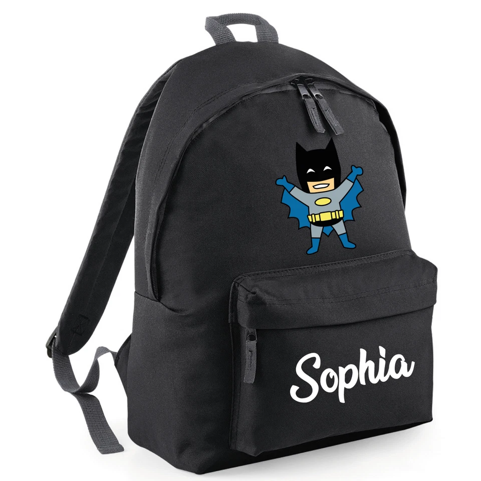 BAG BASE Personalisierte Kinder Junior Rucksack Name Batman Schultasche