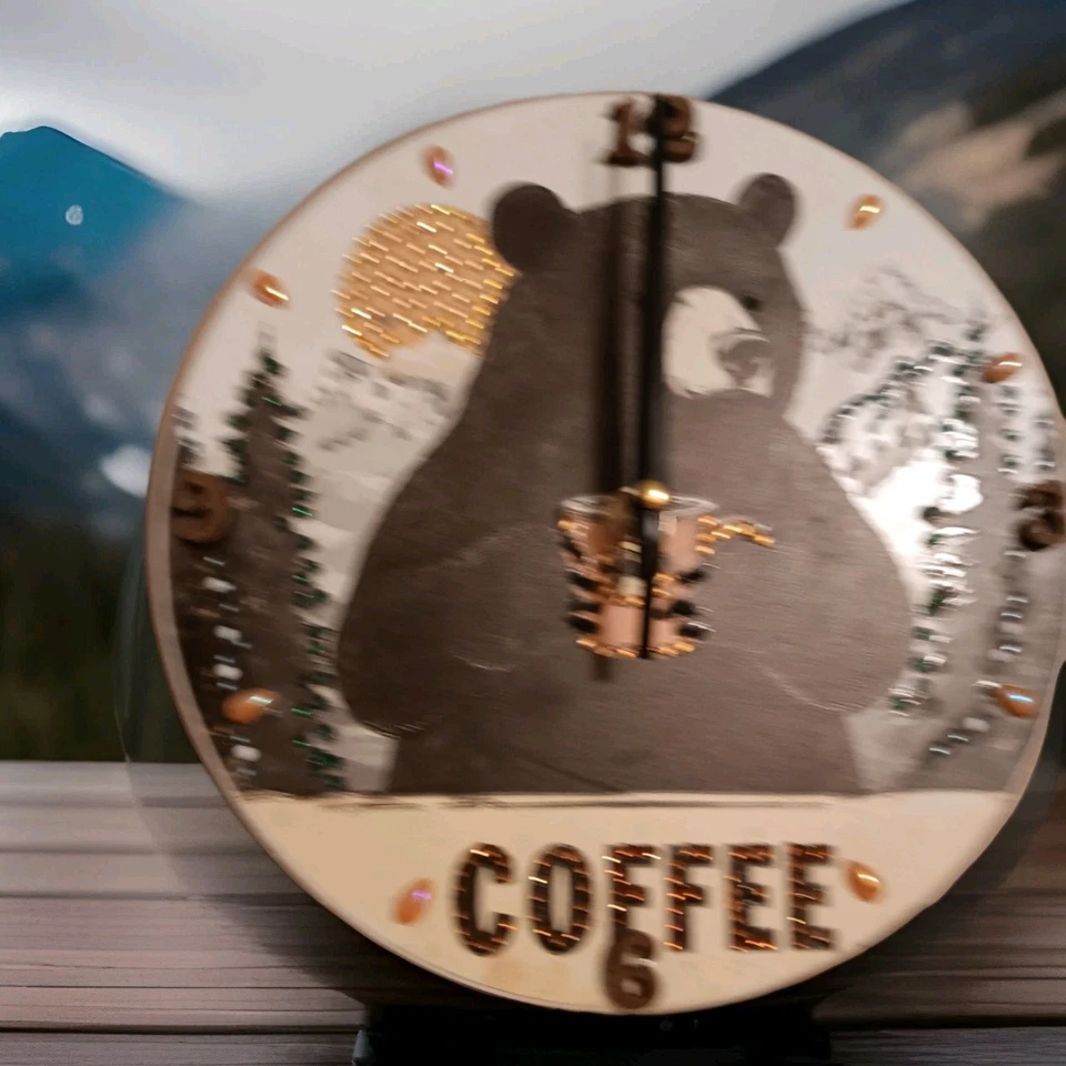 Reloj de Pared 8 Pulgadas Batería Diseño Oso y Café con Arte Diamante Foto 2 de 4