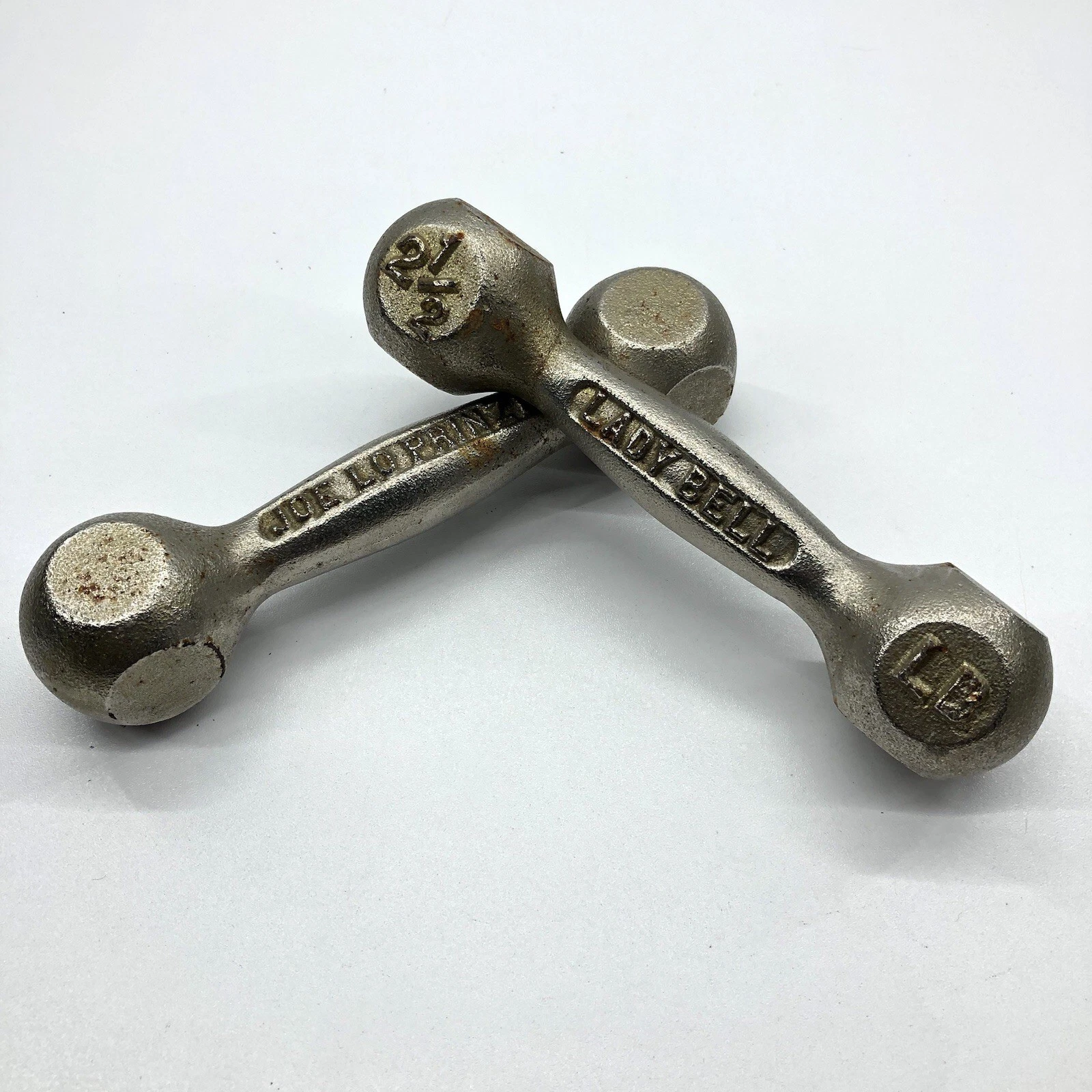 Joe Lo Prinzi 2.5 LB Dumbbell Lady Bell Cast Iron Vintage Hand Weights Set Of 2