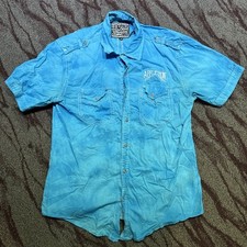 Affliction Black Premium Shirt Mens L Blue Plaid Limited Edition Button Up