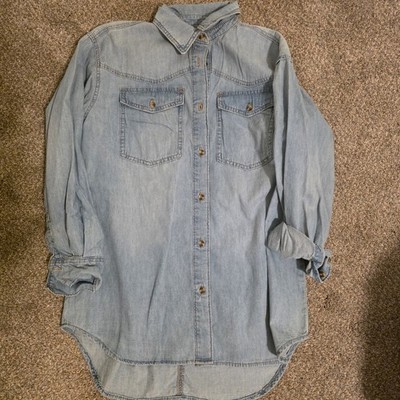 Sofia Jeans Oversized Boyfriend Shirt Womens Hazel Chest Pockets Ltwash Size XS
