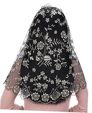 Church Mantilla Catholic Veil: Women D Shaped Camellia Floral Black Gold