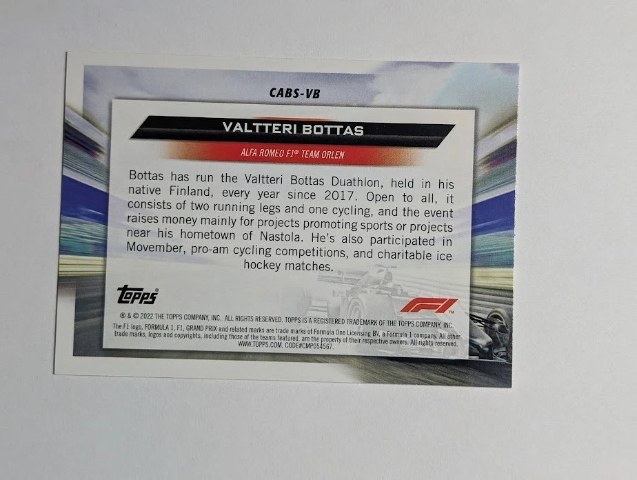 2022 Topps Formula 1 Racing Clean Air Blue Skies #CABS-VB Valtteri Bottas - Image 2 of 2