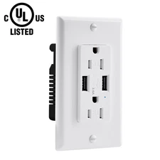 3.6A Dual USB Wall Outlet Charger Port 15Amp Electrical Duplex Receptacles White