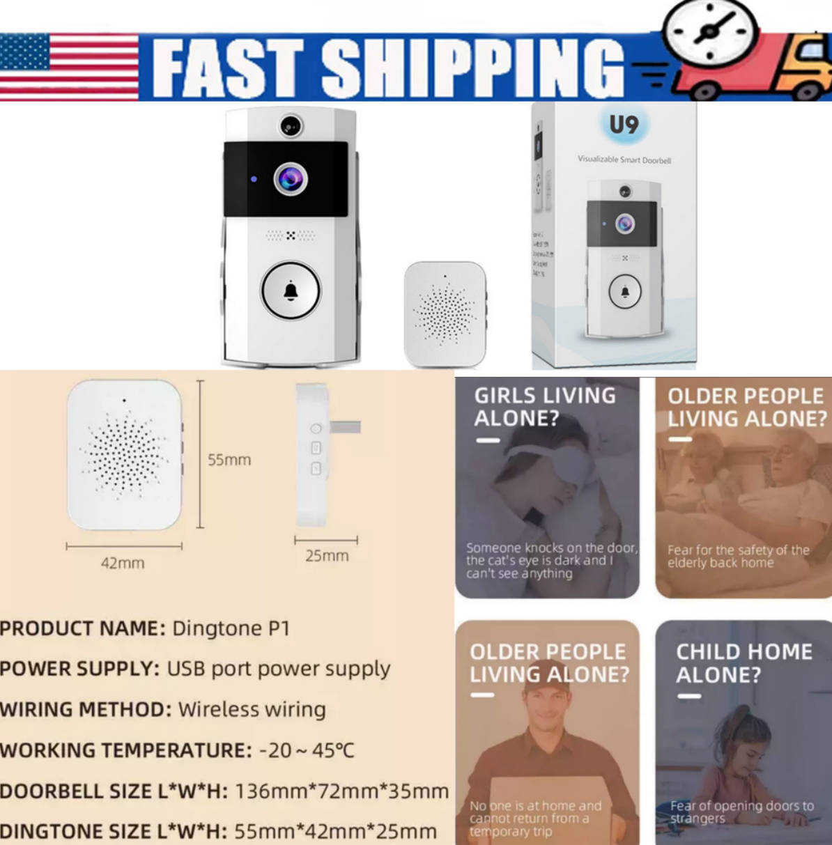 Smart WiFi Ring Doorbell with Intercom and HD Video for Home Security-image