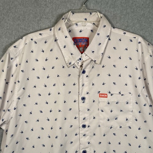 Dixxon Mens XL Shirt Short Sleeves White Skeletal Hand Signs-Brolingual *Read