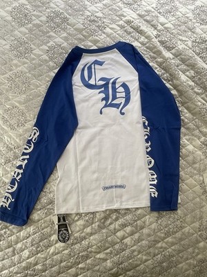 Chrome Hearts Men's Blue White Graphic Long Sleeve Crew Neck Cotton T-Shirt M