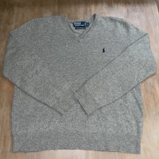 Polo Ralph Lauren Men's 100 Lambs Wool V-Neck Pullover Sweater Gray   Large