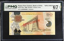 Papua New Guinea 50 Kina 2008 P 32 as SPECIMEN Superb Gem UNC PMG 67 EPQ Top Pop