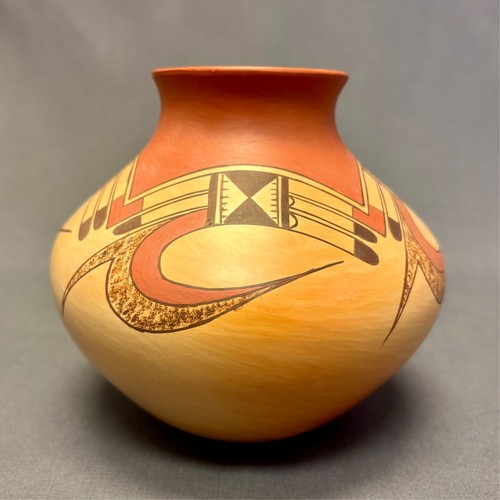 James Nampeyo, Hopi Tall Painted Pot with Parrot Tail Design (JM58)
