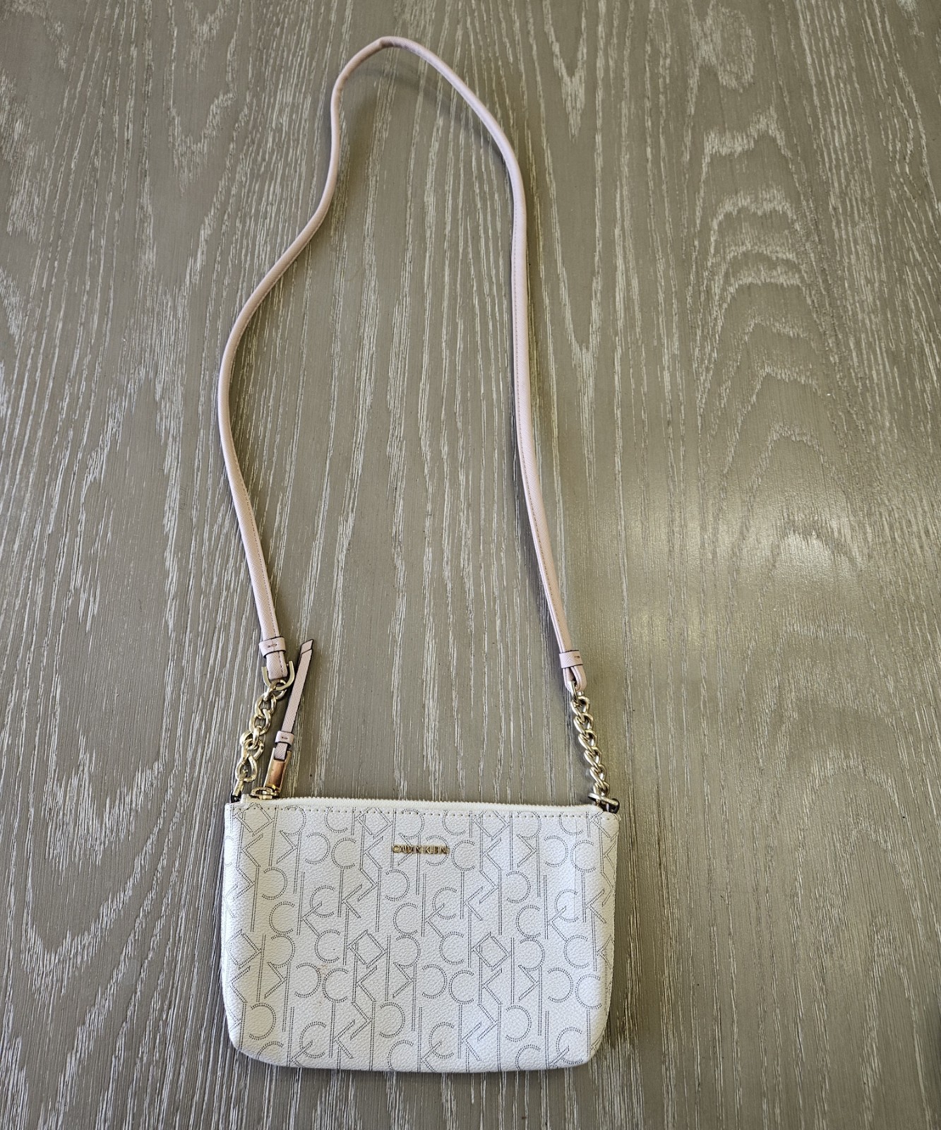 Calvin Klein Saddle Bag Purse Creme Gold