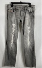 Diesel Women's Lowky Low Rise Distressed Gray Beaded Jeans Italy Sz 29x32