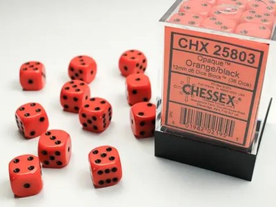 Opaque 12mm d6 Orange/black Dice Block  (36 dice) | deutsch | Chessex