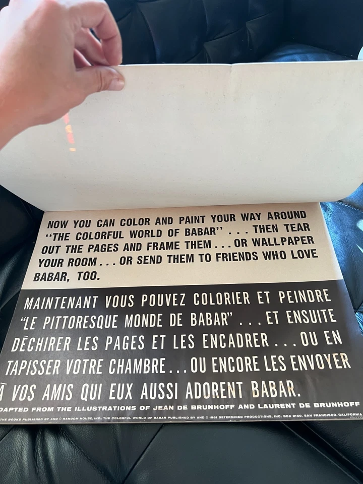 1961 THE COLORFUL WORLD OF BABAR Jean De Brunhoff 14X20" Coloring Painting Book Foto 2 de 4