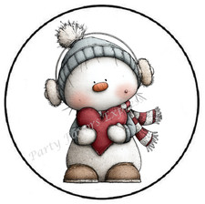 WHIMSICAL SNOWMAN HOLDING HEART ENVELOPE SEALS LABELS STICKERS PARTY FAVORS