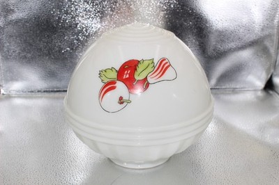 VTG ART DECO HAND PAINTED MILK GLASS KITCHEN CEILING LIGHT SHADE-FRUIT/VEGGIES
