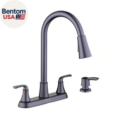 Sadira Double Handle Pulldown Sprayer Kitchen Faucet with Soap Dispenser in Matt