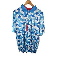 Redvanly Golf Shirt Dawson Polo Blue AOP Geometric Athletic Stretch XL Blue NWT