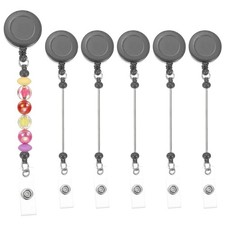 Beadable Badge Reels, 6 Pcs Retractable Clips Holder, Transparent Black