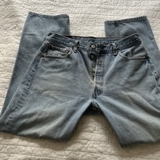 Vintage Levi's 501 Made in USA Blue Denim Jeans Button Fly Straight Leg W34 L30