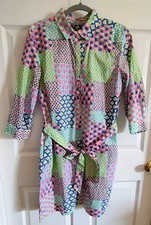 Talbots Patchwork Floral Belted Shirt Dress Sz 14P Pockets 3/4 Sleeves ~ Spring 