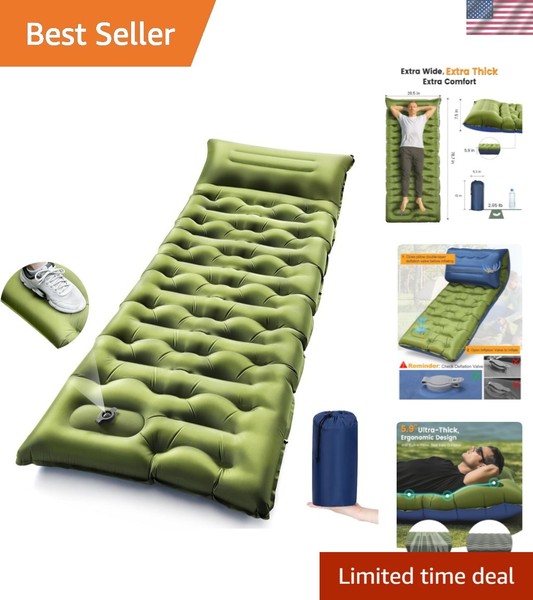 Almohadilla para dormir de camping, alfombrilla de camping de 5,9 pulgadas de grosor con almohada y pie incorporados...