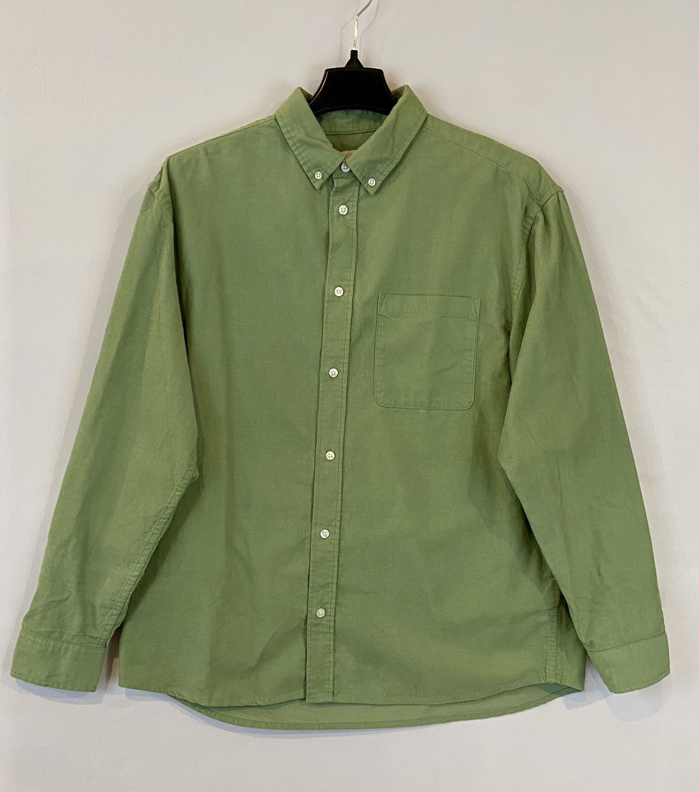 H&M Corduroy Button Up Shirt Men's Size Large Green 100% Cotton Long Sleeve