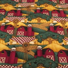 Cotton Fabric VTG Debbie Mumm Country Farm Barn Sheep Hills BTY x 44