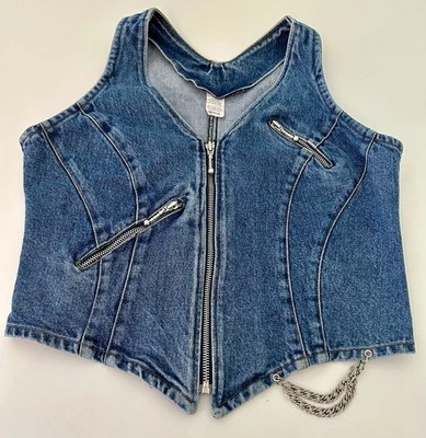 Vintage Most Wanted by Rousseauxx Women’s M Denim Full Zip Vest Zip Pockets USA - Image 1 of 4