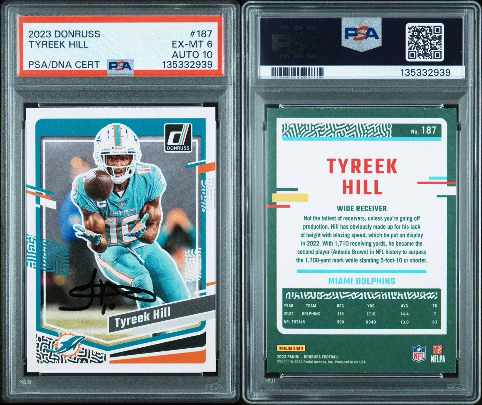 2023 Donruss #187 Tyreek Hill Autograph PSA 6 Auto 10 Gem Mint Pop 1 None Higher view 3