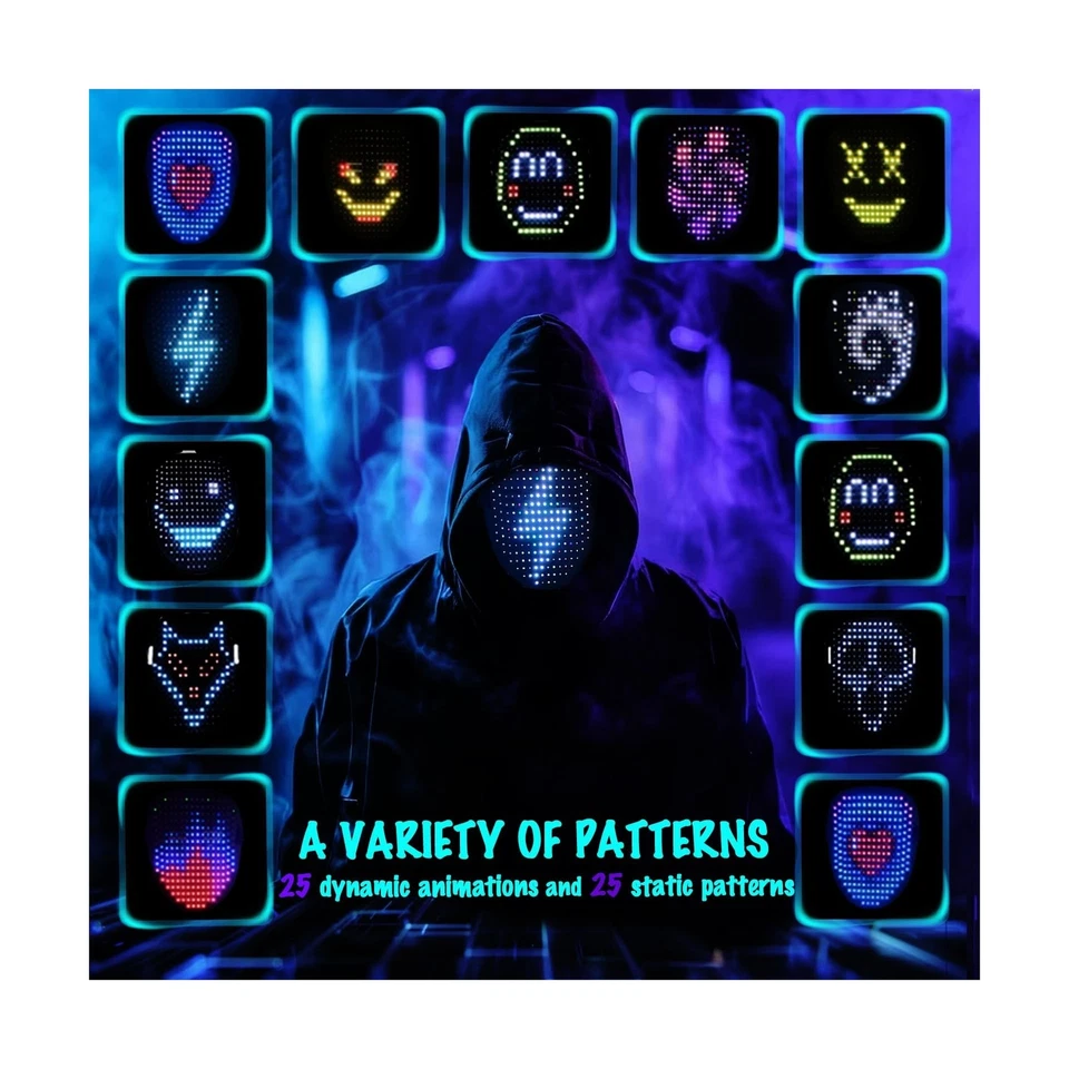 Máscara LED con Detección de Gestos Máscara Facial Iluminada LED para Disfraz Juegos con disfraces Fiesta... Foto 4 de 4