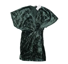 & Other Stories Dress Womens 10 Dark Green Velvet Knot Front Kimono Sleeve