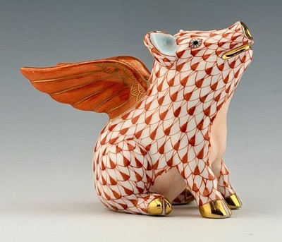   MINT HEREND When Pigs Fly Rust Fishnet Pig Figurine ($480 Retail)