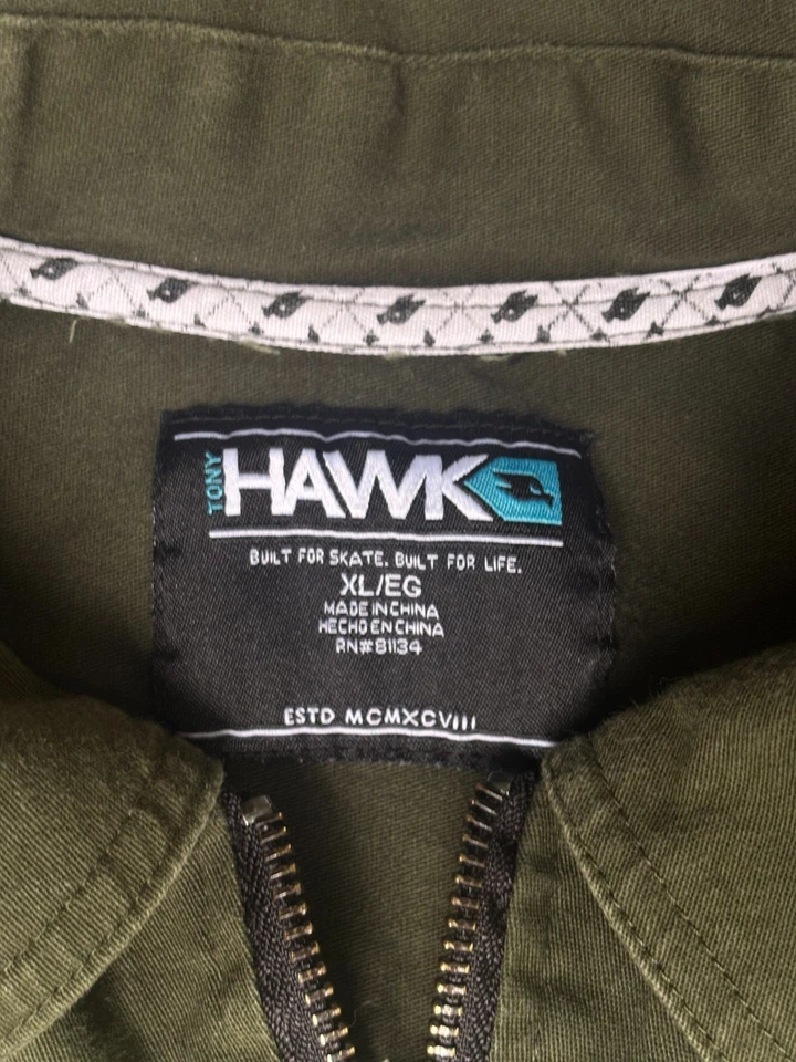 Tony Hawk Shirt Men XL Olive Green Collared Full Zip Cotton Stretch Long Sleeve - Image 4 of 4