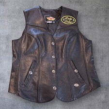 Harley-Davidson Leather Vest Womens XL Black Lady Triker Patch USA Made