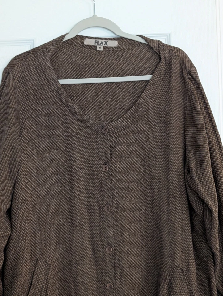 Flax 100% Linen Duster Cardigan Womens Medium Lagenlook Boho Hippie Woodstock - Image 2 of 4