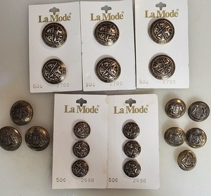 Metal Shank Buttons Lot, Round Relief, Gold/Bronze Tone, Crest, Coat Of Arms